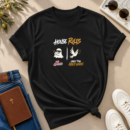 House Rules: No Ghosts / Only The Holy Ghost  Halloween T-Shirt - CURVY