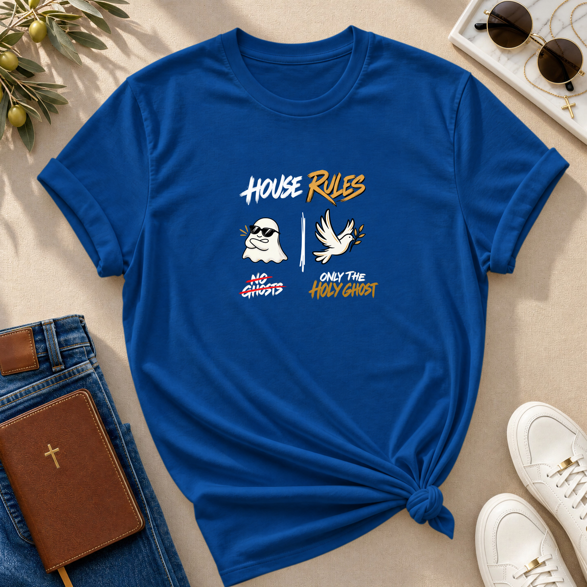 House Rules: No Ghosts / Only The Holy Ghost  Halloween T-Shirt - CURVY