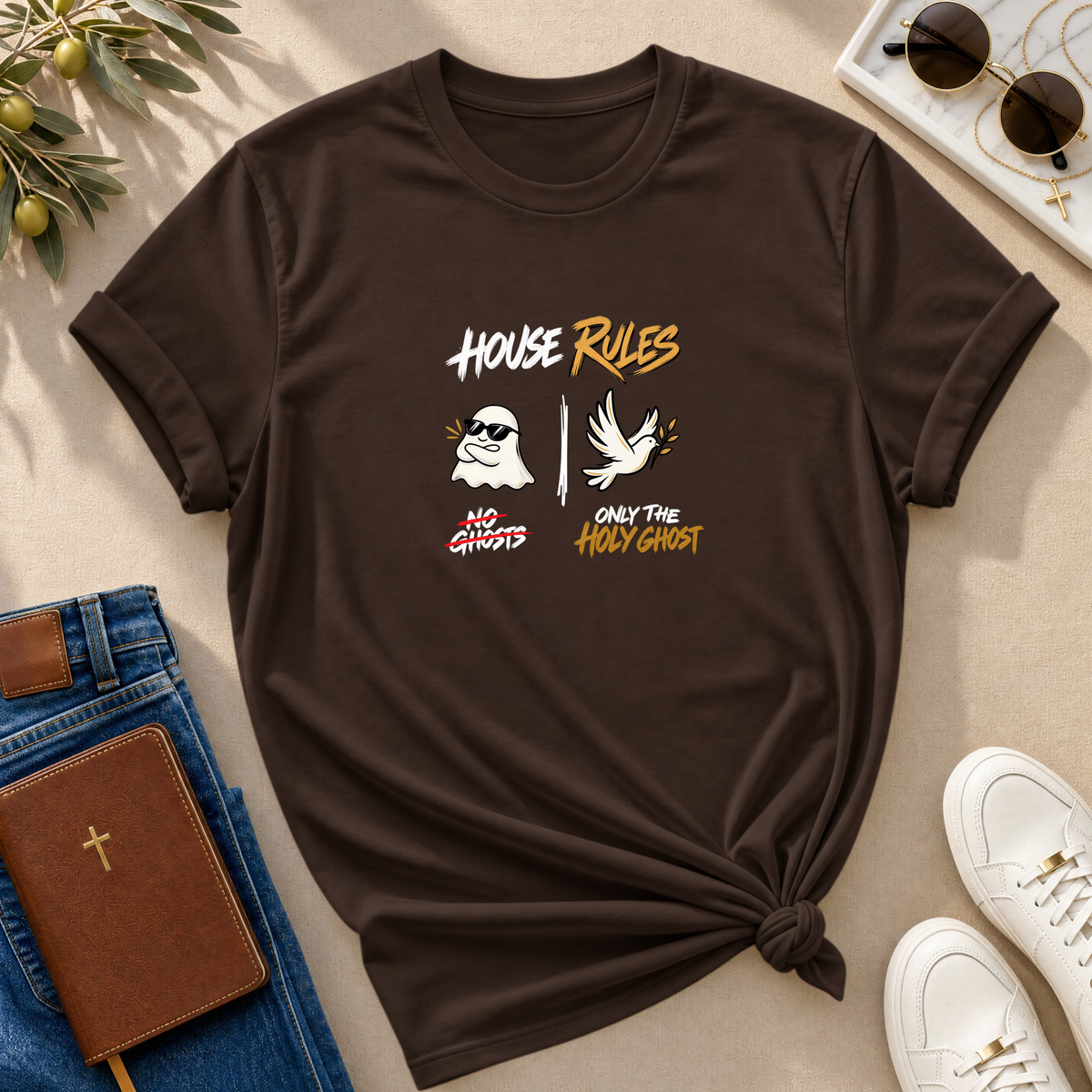 House Rules: No Ghosts / Only The Holy Ghost  Halloween T-Shirt - CURVY