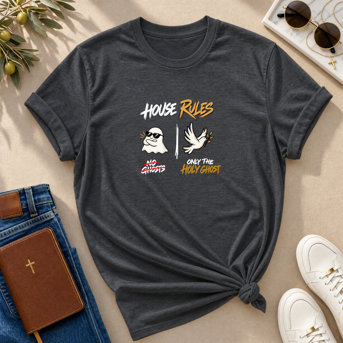 House Rules: No Ghosts / Only The Holy Ghost  Halloween T-Shirt - CURVY