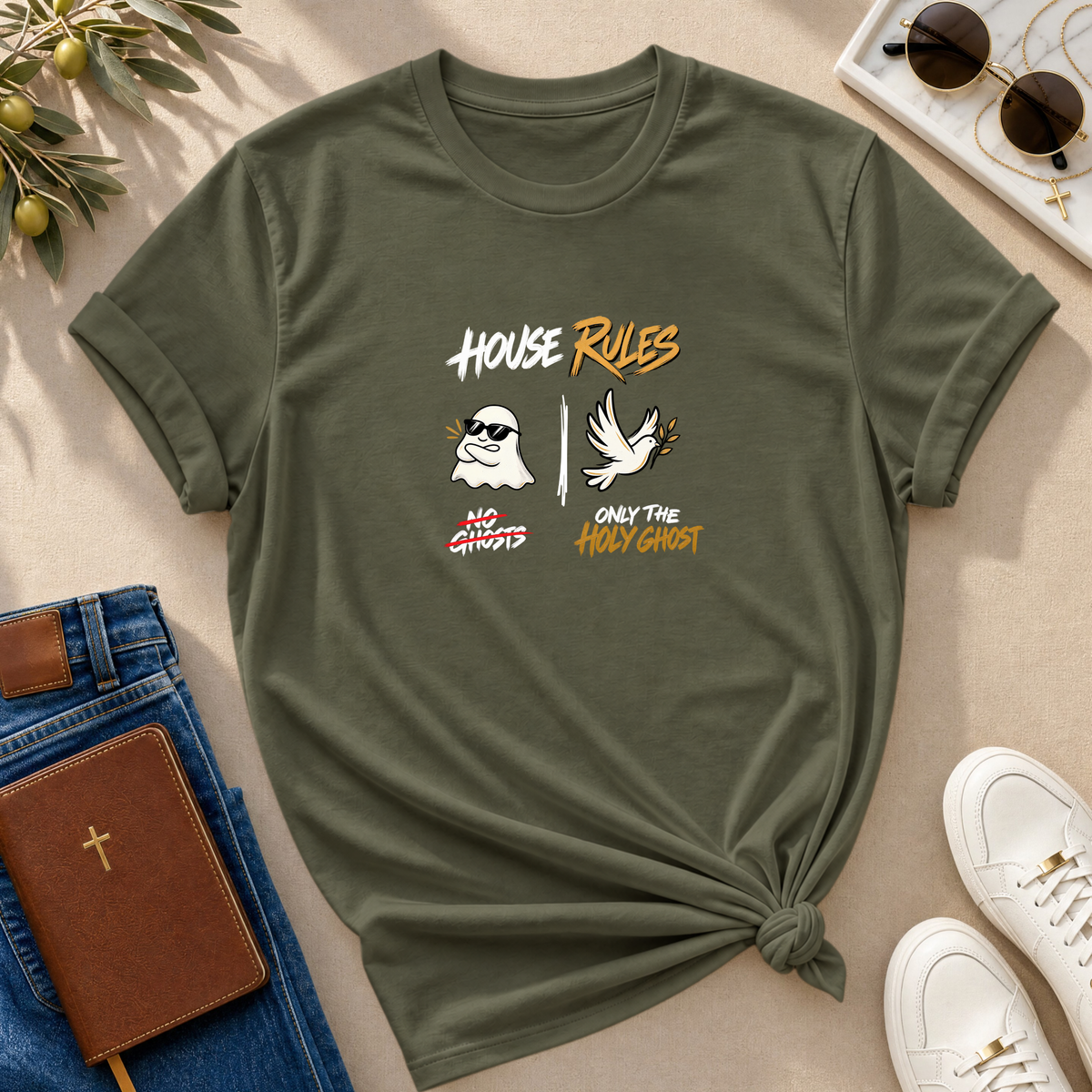 House Rules: No Ghosts / Only The Holy Ghost  Halloween T-Shirt - CURVY