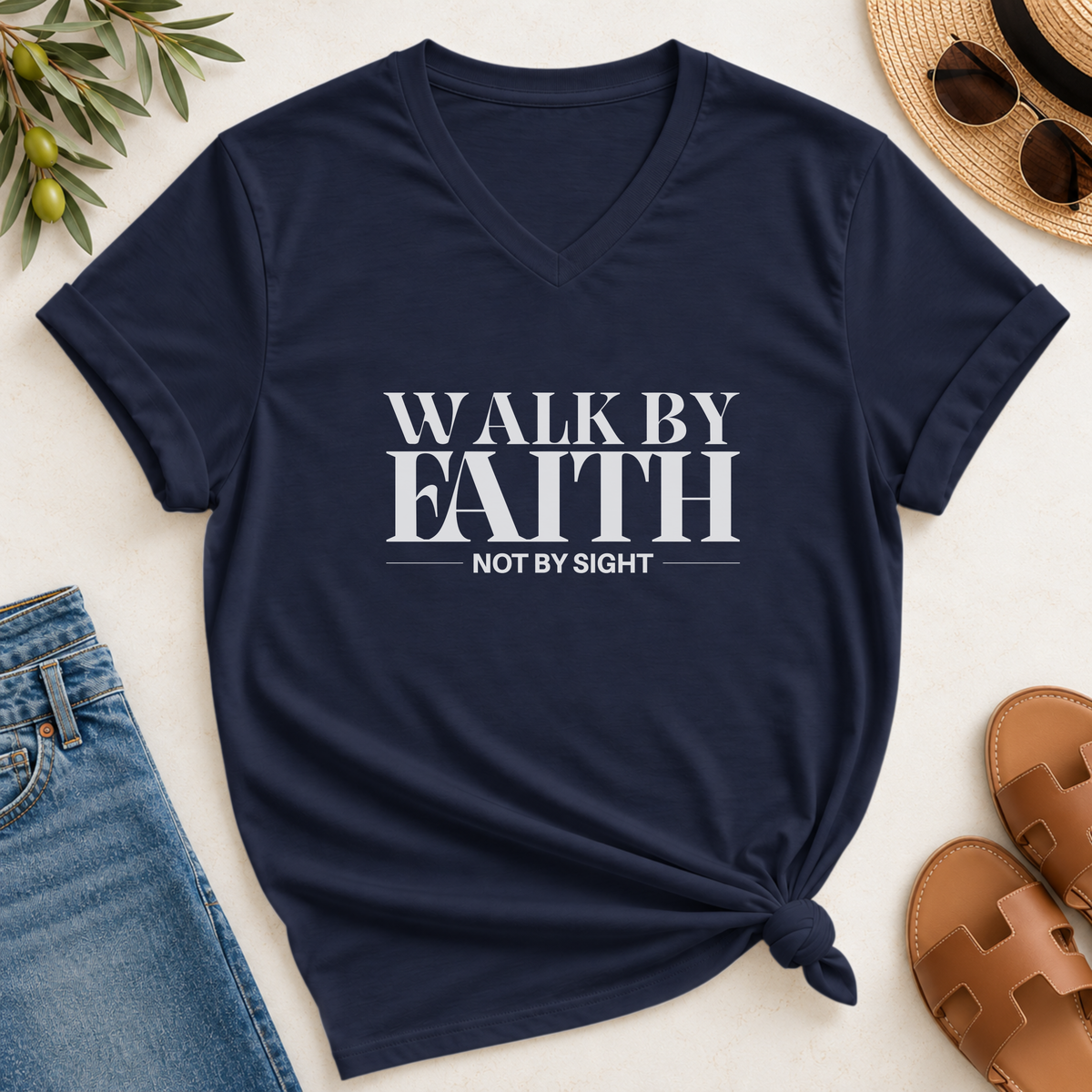 Walk By Faith Not By Sight V-Neck T-Shirt