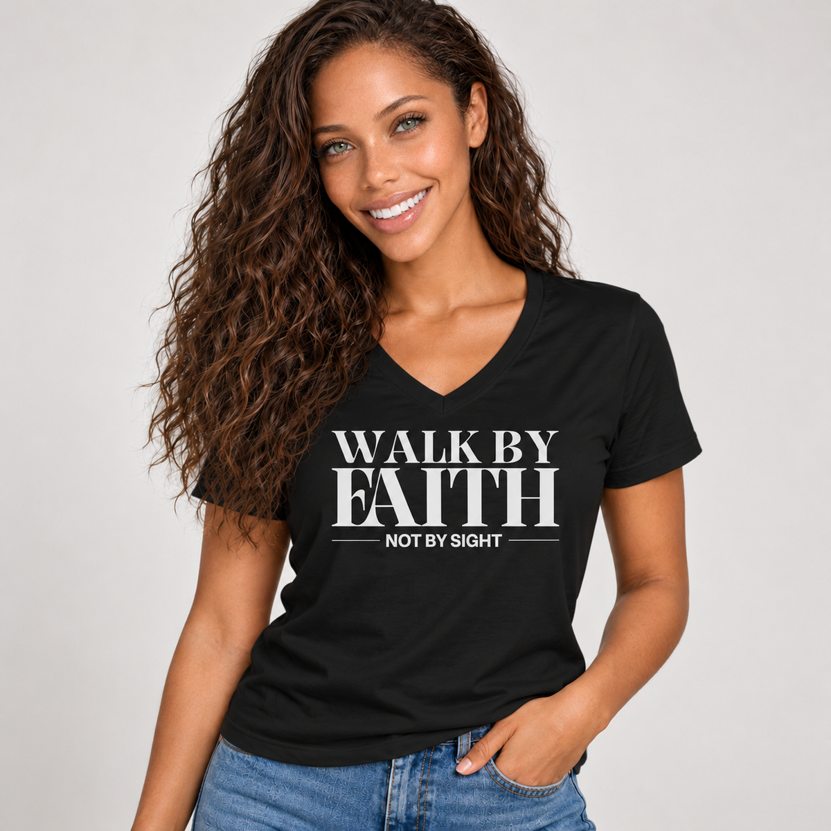 Walk By Faith Not By Sight V-Neck T-Shirt