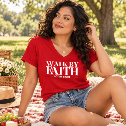 Walk By Faith Not By Sight V-Neck T-Shirt