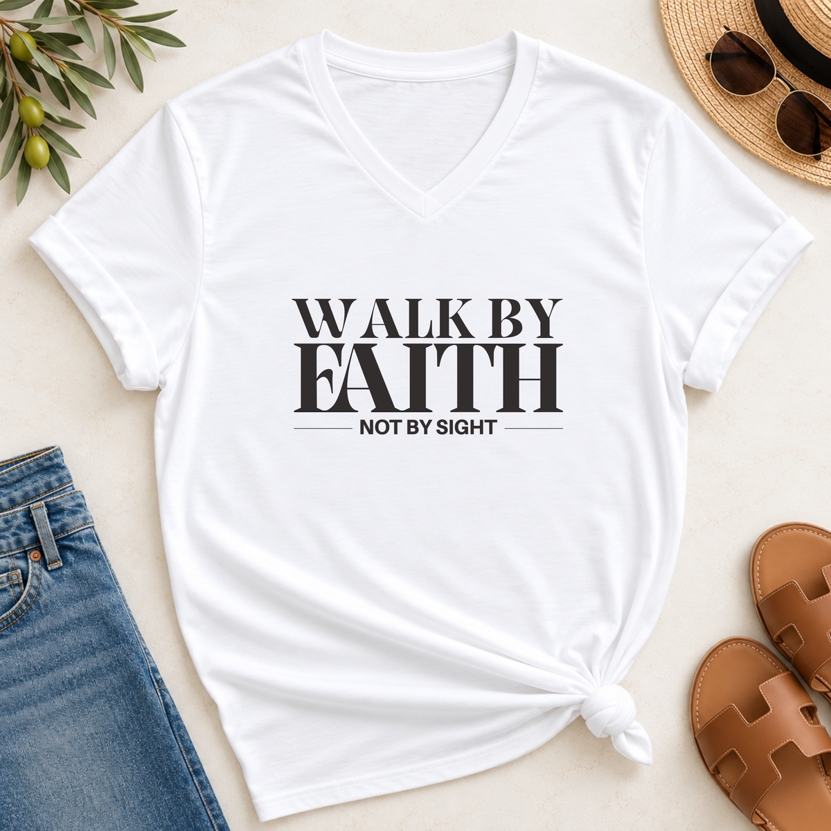 Walk By Faith Not By Sight V-Neck T-Shirt